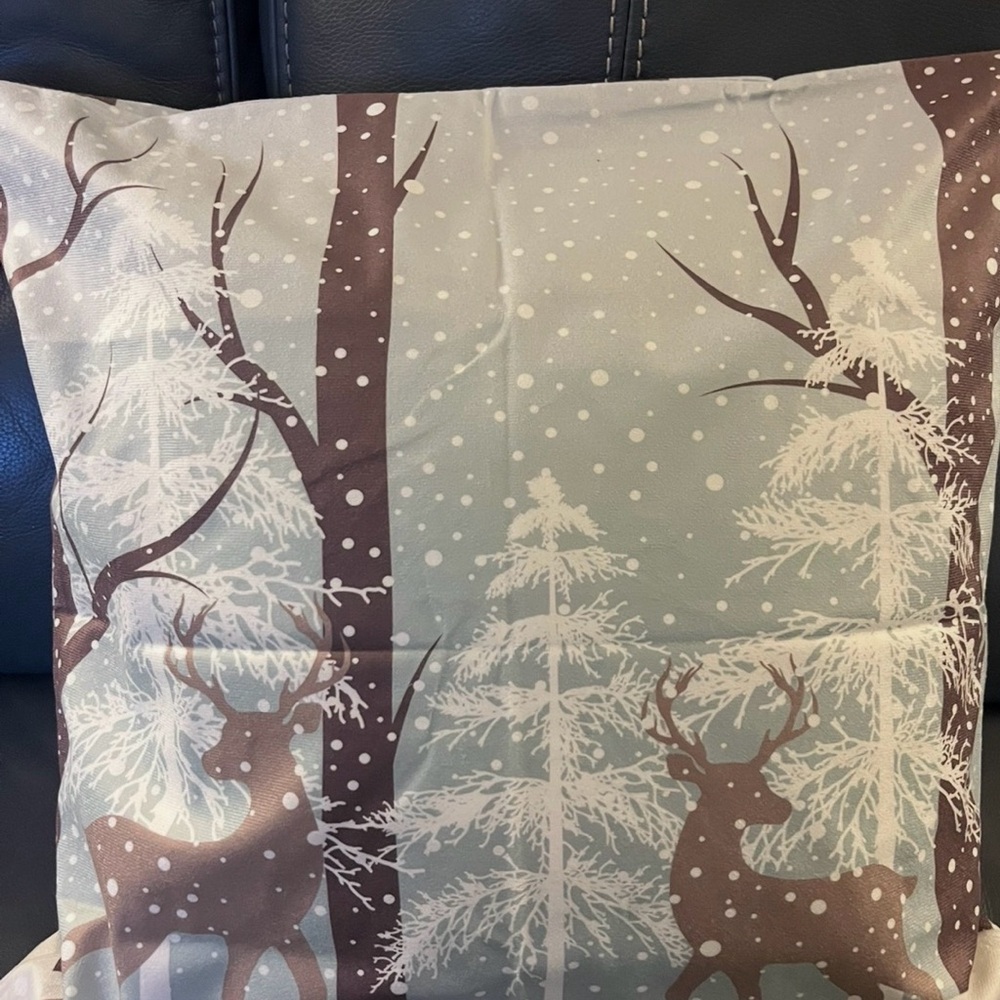 Winter Forest Deer Throw Pillow